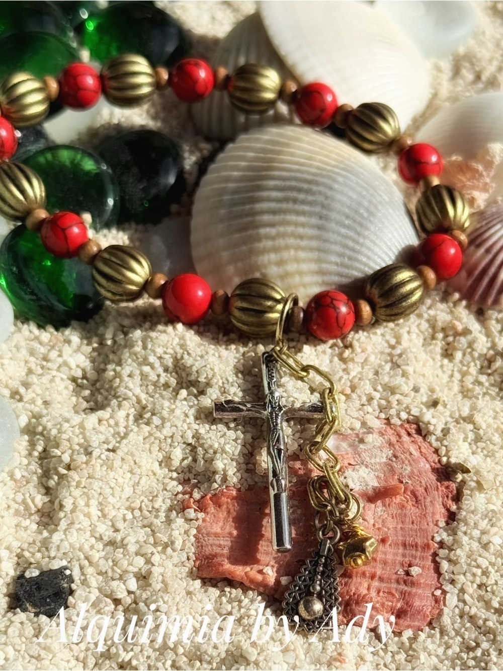 Americana Red turquoise and charms Beaded Bracelet with Silver Accents